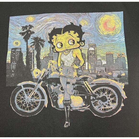 Brisco Brands Betty Boop Starry Night Van Gogh Motorcycle Tshirt Size Medium - Picture 2 of 7